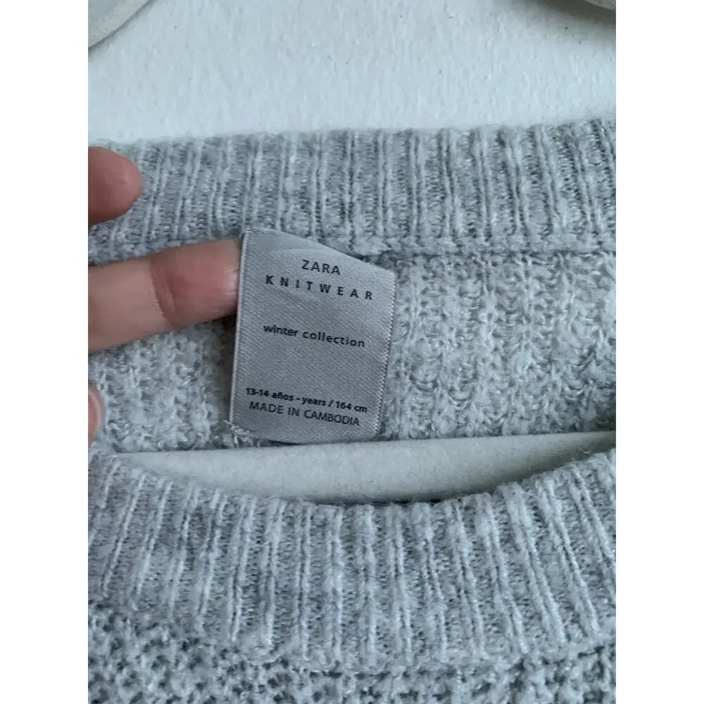 Zara Kids Girl Knit Sweater Winter Crew Neck Long Sleeve Gray Size 13-14 Y